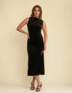 Black Velvet Cowl Neck Camille Maxi Dress