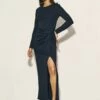 Black Side Slit Gathered Lenka Maxi Dress