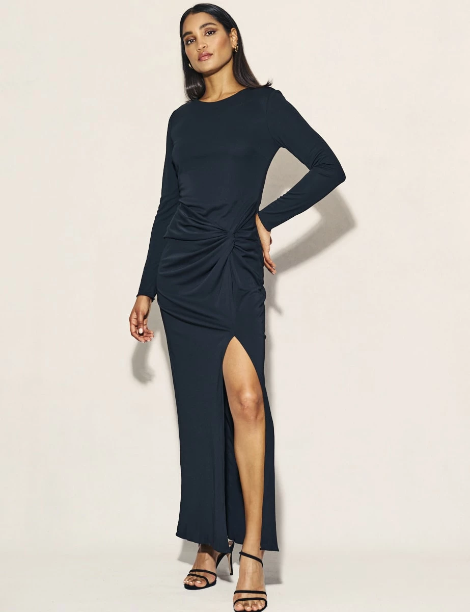 Black Side Slit Gathered Lenka Maxi Dress 3 Black Side Slit Gathered Lenka Maxi Dress