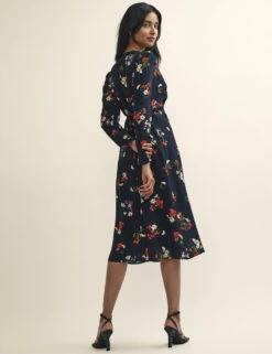 Black Wildflower Print Lily Midi Dress -UK Clothing Sales d232328blk bk