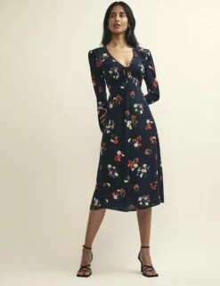 Black Wildflower Print Lily Midi Dress -UK Clothing Sales d232328blk sd