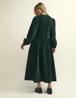Green Cord Long Sleeve Starlight Midaxi Dress -UK Clothing Sales d232443grn 0567