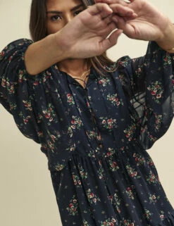 Black Ditsy Floral Tilda Chiffon Mini Dress -UK Clothing Sales d232446blk 1079