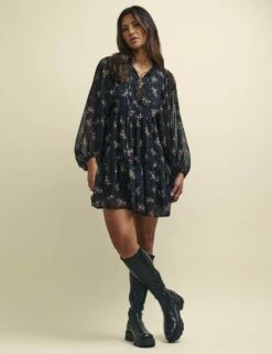 Black Ditsy Floral Tilda Chiffon Mini Dress