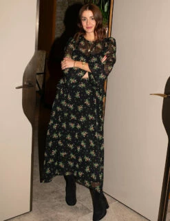 Black Ditsy Floral Este Chiffon Midaxi Dress -UK Clothing Sales d232450blk