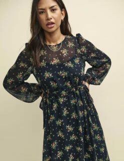 Black Ditsy Floral Este Chiffon Midaxi Dress -UK Clothing Sales d232450blk 0143