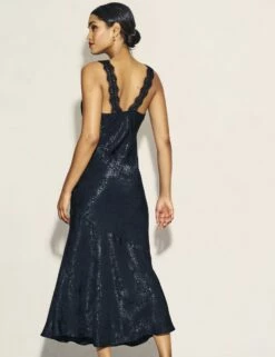 Black Jacquard Lace Trim Satin Slip Zadie Midaxi Dress -UK Clothing Sales d232455blk 0472