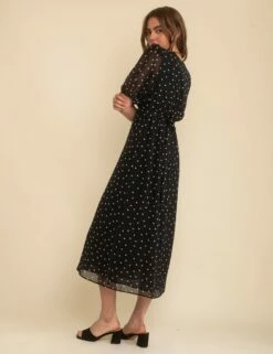 Black Spot Print Chiffon Wrap Molly Midi Dress -UK Clothing Sales d232462blk sd