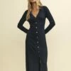Black Long Sleeve Crinkle Collar Reed Midaxi Dress -UK Clothing Sales d232474blk 0369