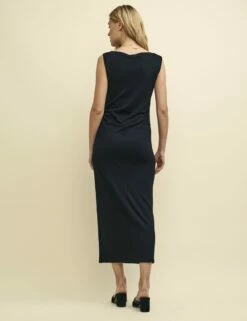 Black Sleeveless Boatneck Luke Midi Dress -UK Clothing Sales d232476brn bk