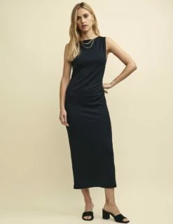 Front Page 15 Black Sleeveless Boatneck Luke Midi Dress