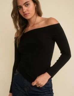 Black Long Sleeve Bardot Top -UK Clothing Sales d232498blk dt