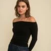 Black Long Sleeve Bardot Top -UK Clothing Sales d232498blk sm