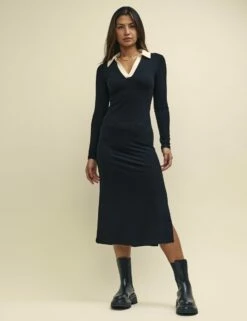 Black Long Sleeve Polo Payton Dress