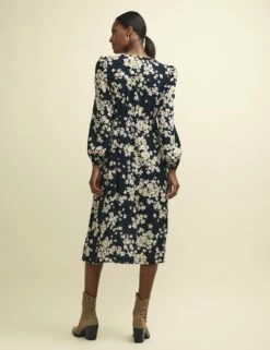 Black Floral Long Sleeve Dee Dee Midi Dress -UK Clothing Sales d232502blk bk rs