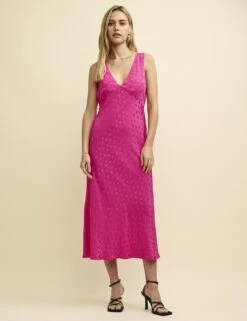 Satin Jacquard Spot Helena Midi Dress