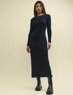 Black Jersey Slash Neck Midaxi Dress
