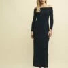 Black Jersey Long Sleeve Bardot Midaxi Dress -UK Clothing Sales d232513blk sm