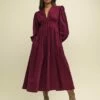 Burgundy Cord Long Sleeve Starlight Midaxi Dress -UK Clothing Sales d232516red smrs
