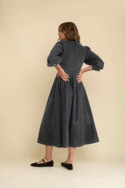 Charcoal Cord Long Sleeve Starlight Midaxi Dress -UK Clothing Sales d232517gry bk rs