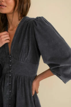 Charcoal Cord Long Sleeve Starlight Midaxi Dress -UK Clothing Sales d232517gry dt rs