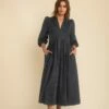Charcoal Cord Long Sleeve Starlight Midaxi Dress -UK Clothing Sales d232517gry sm rs