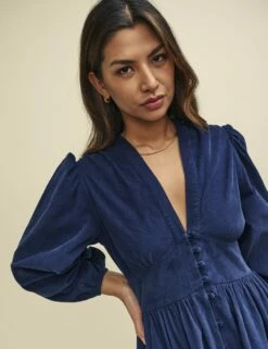 Navy Cord Starlight Long Sleeve Mini Dress -UK Clothing Sales d232518blu dt 1