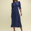 Blue Satin Jacquard Luna Midi Dress -UK Clothing Sales d232532blu sm