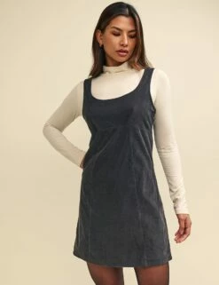 Charcoal Grey Cord Valentina Mini Dress -UK Clothing Sales d232539gry sd rs