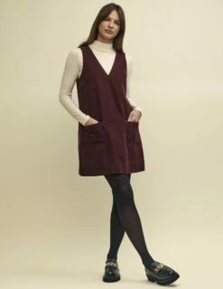 Brown Piper Cord Pinny Mini Dress