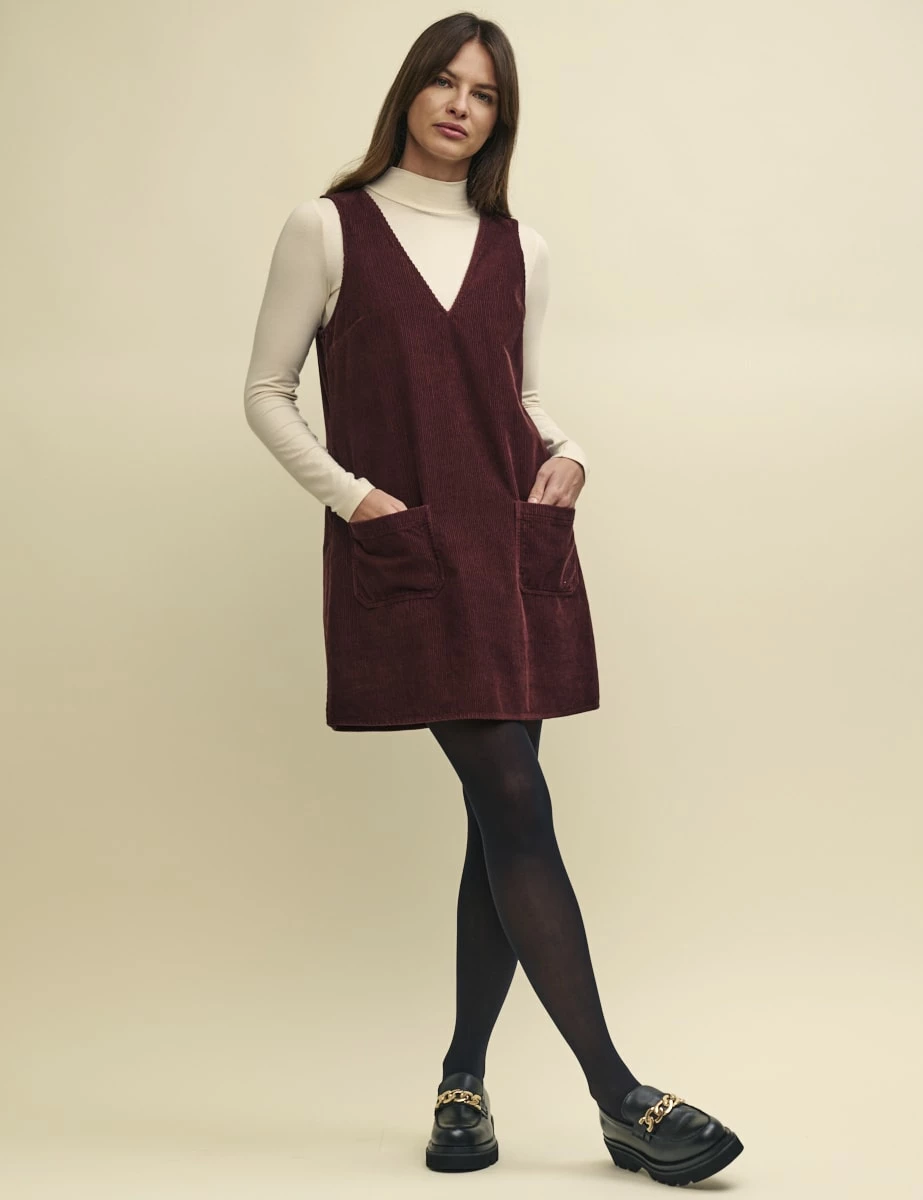 Brown Piper Cord Pinny Mini Dress 3 Brown Piper Cord Pinny Mini Dress