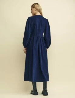 Navy Cord Starlight Long Sleeve Midaxi Dress -UK Clothing Sales d232543blu bk
