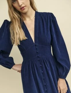 Navy Cord Starlight Long Sleeve Midaxi Dress -UK Clothing Sales d232543blu dt