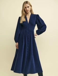 Navy Cord Starlight Long Sleeve Midaxi Dress