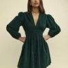 Green Cord Starlight Long Sleeve Mini Dress -UK Clothing Sales d232544grn sm