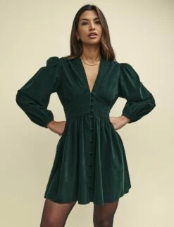 Green Cord Starlight Long Sleeve Mini Dress