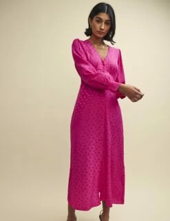 Pink Satin Jacquard Tasha Midi Dress -UK Clothing Sales d232549pnk sd