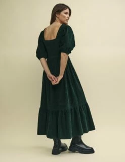 Green Cord Smock Elsa Midi Dress -UK Clothing Sales d232557grn bk