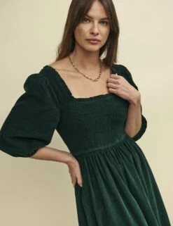 Green Cord Smock Elsa Midi Dress -UK Clothing Sales d232557grn dt