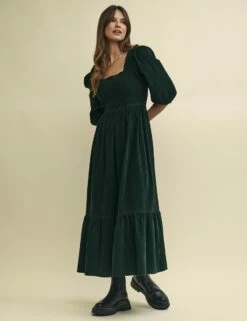 Green Cord Smock Elsa Midi Dress