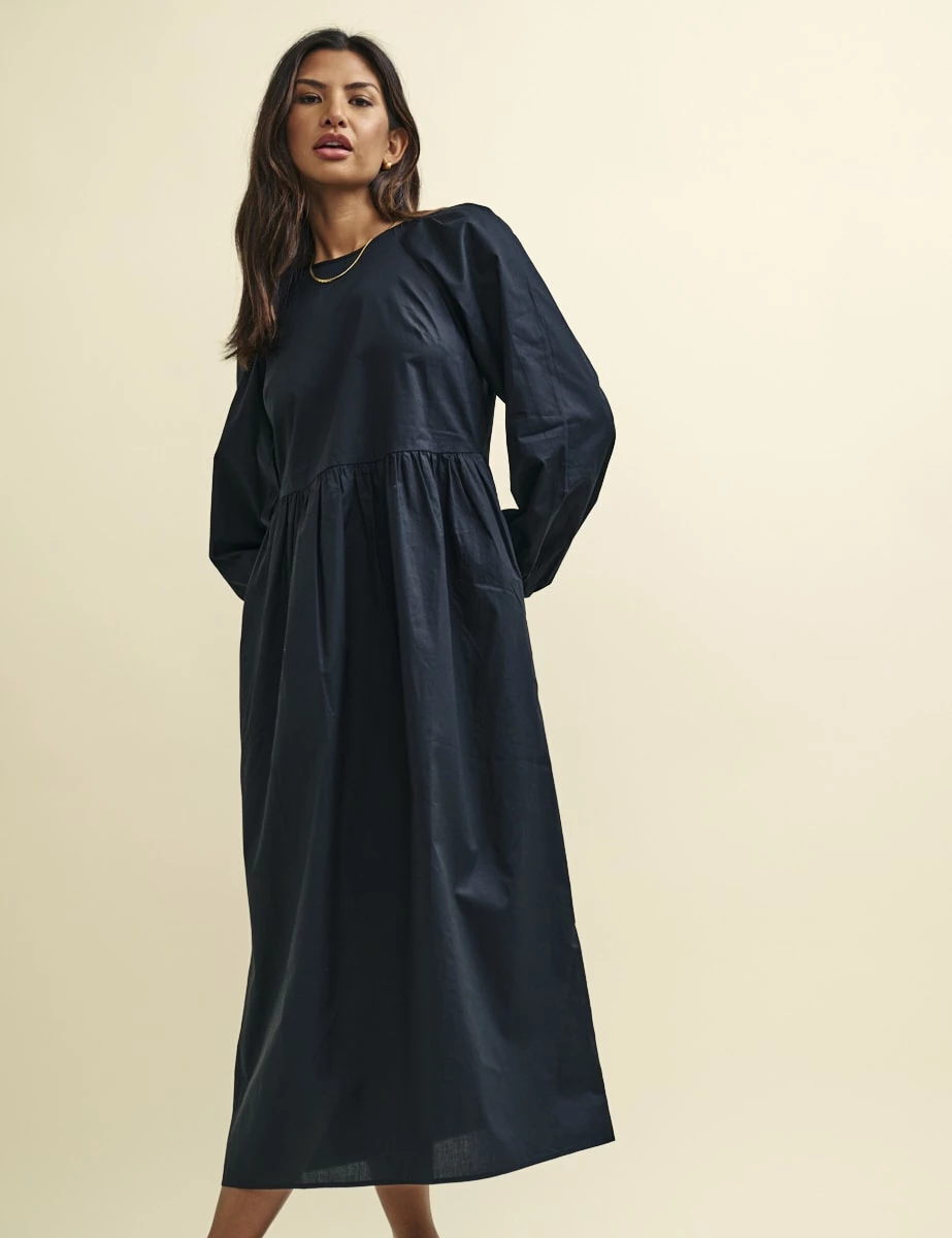 Black Long Sleeve Issy Smock Midi Dress 5 Black Long Sleeve Issy Smock Midi Dress - Image 3