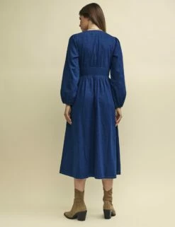 Dark Denim Long Sleeve Starlight Midaxi Dress -UK Clothing Sales d240045blu bk