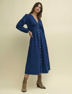Dark Denim Long Sleeve Starlight Midaxi Dress