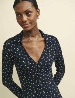 Black Floral Print Reed Midi Dress -UK Clothing Sales d240064mlt dt