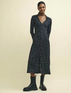 Black Floral Print Reed Midi Dress