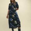Black Floral Puff Sleeve Bonnie Midi Dress -UK Clothing Sales d240071blk sm 1