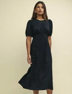 Black Puff Sleeve Bonnie Midi Dress -UK Clothing Sales d240072blk sd