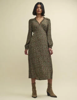 Petite Green Floral Balloon Sleeve Daphne Midi Dress