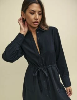 Black Tie Waist Mia Mini Shirt Dress -UK Clothing Sales d240083blk dt