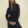 Black Tie Waist Mia Mini Shirt Dress -UK Clothing Sales d240083blk sm